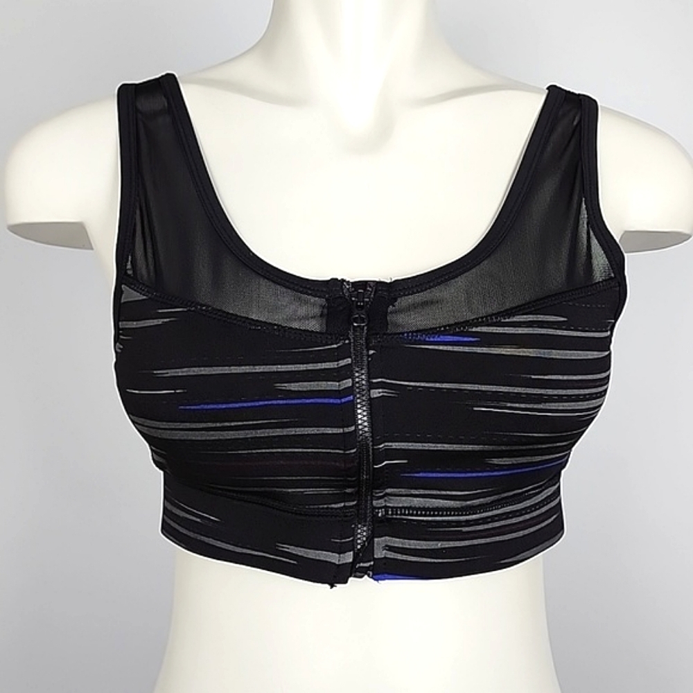 Serenity Performance Black Medium  Impact Front Zip Sports Bra Mesh Size Large